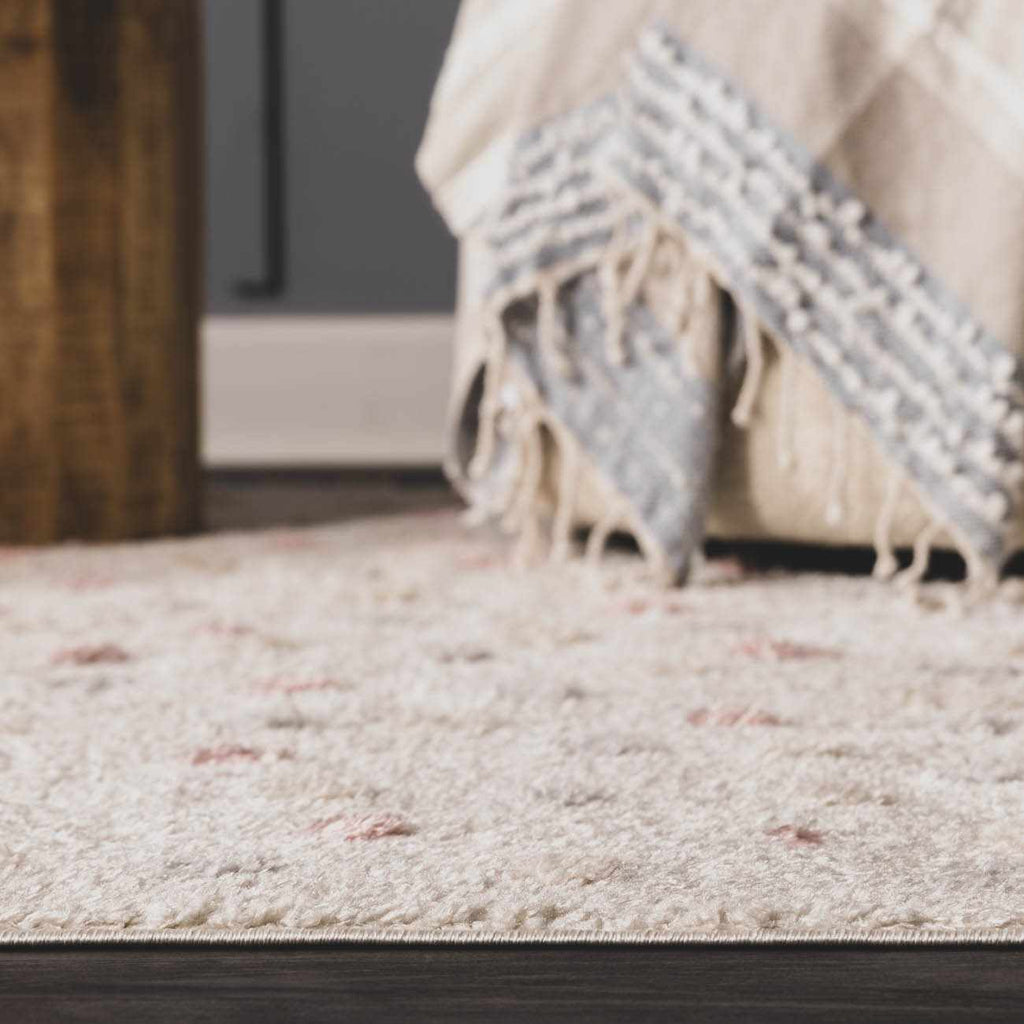 Cansu Pink & Cream Dotted Area Rug