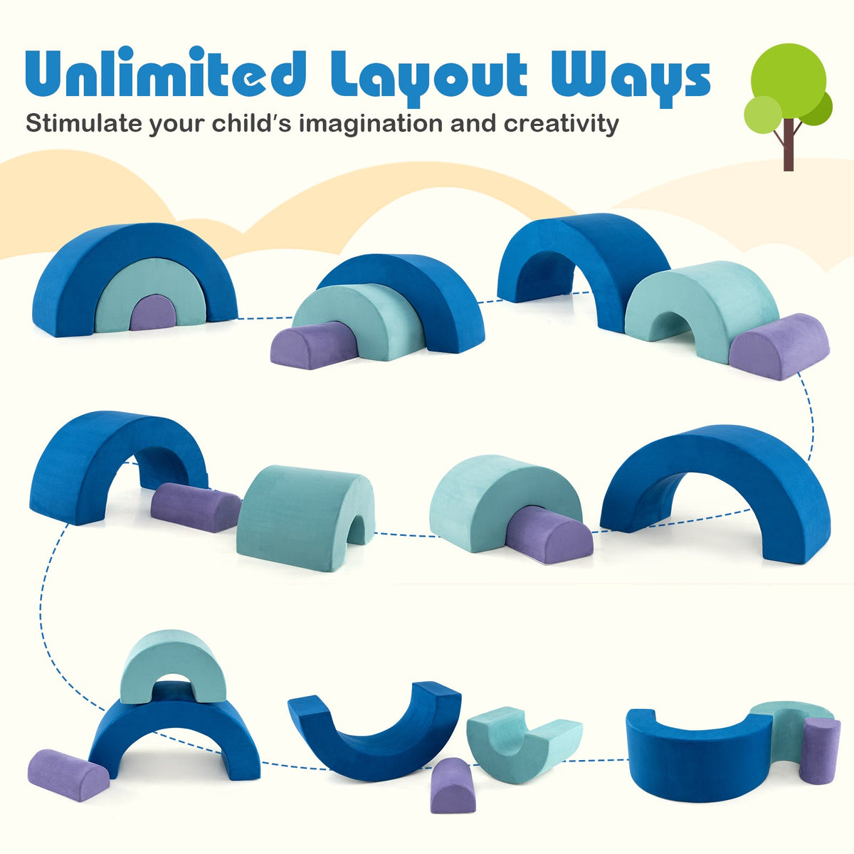 Rainbow Arc Climber Playset Foam Climbing Blocks with Machine Washable Covers-Multicolor