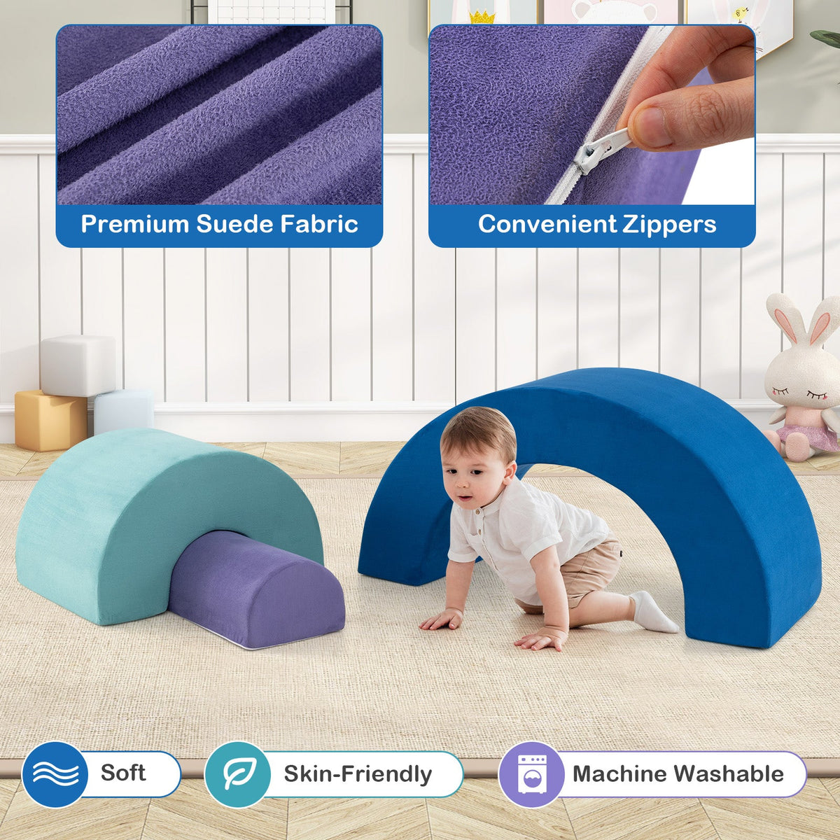 Rainbow Arc Climber Playset Foam Climbing Blocks with Machine Washable Covers-Multicolor