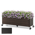 Raised Garden Bed PE Rattan Wicker Patio Planter Box with Wheels and Liner