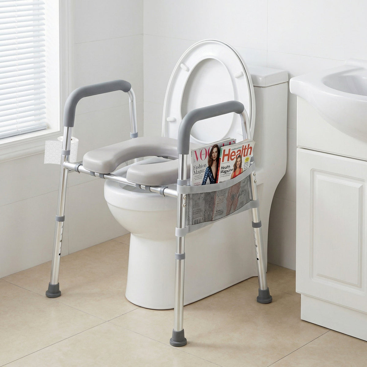 Raised Toilet Seat with Handles and Padded Arms for Seniors