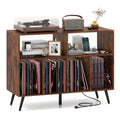 Record Player Stand with Charging Station and Open Shelves-Rustic Brown
