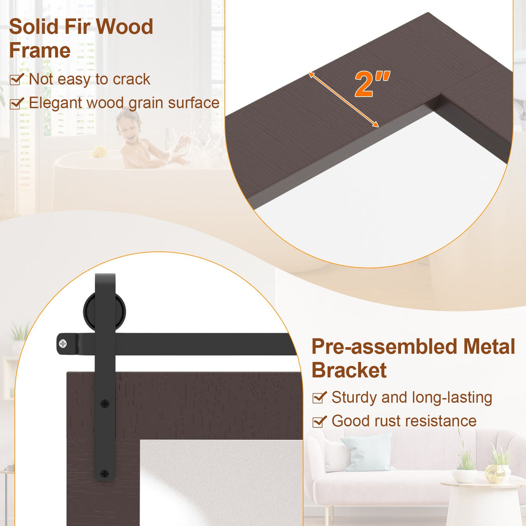 Rectangle Barn Door Style Wall Mounted Mirror with Solid Wood Frame