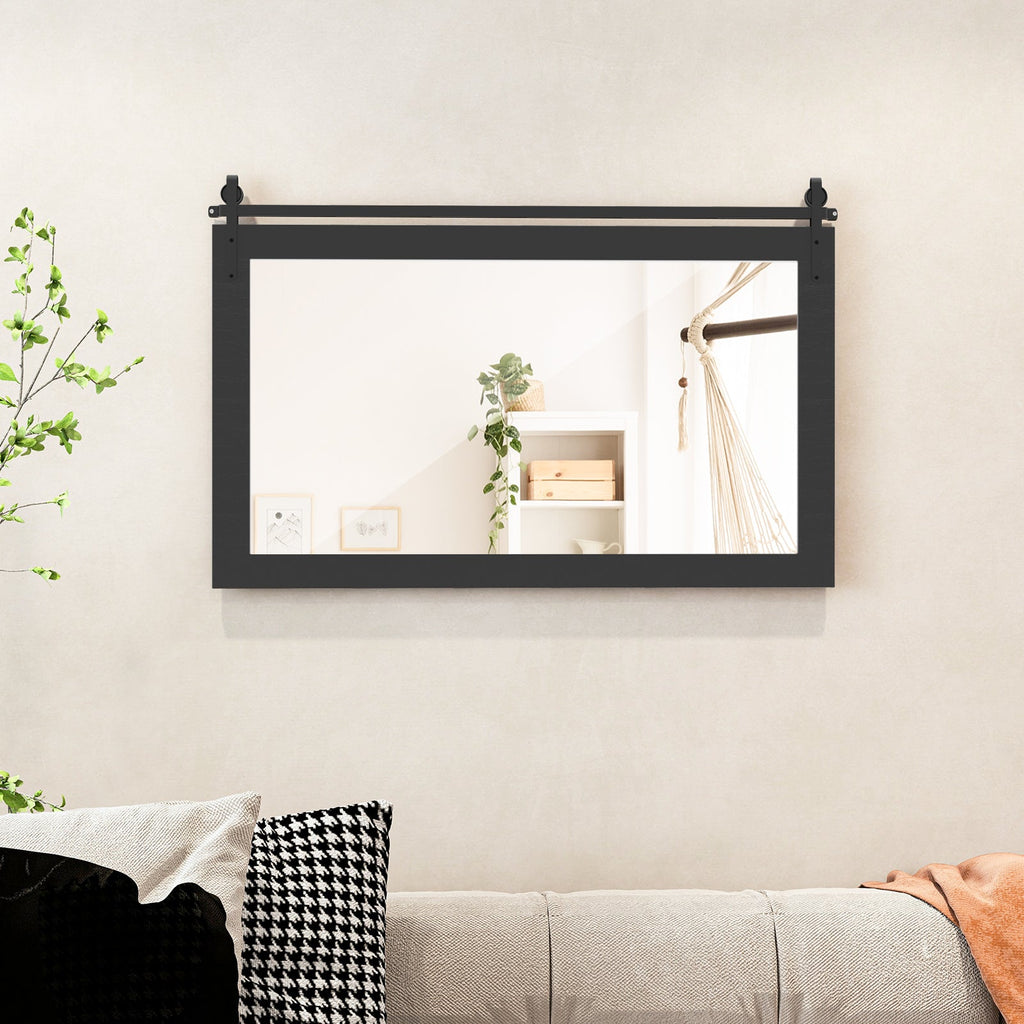 Rectangle Barn Door Style Wall Mounted Mirror with Solid Wood Frame