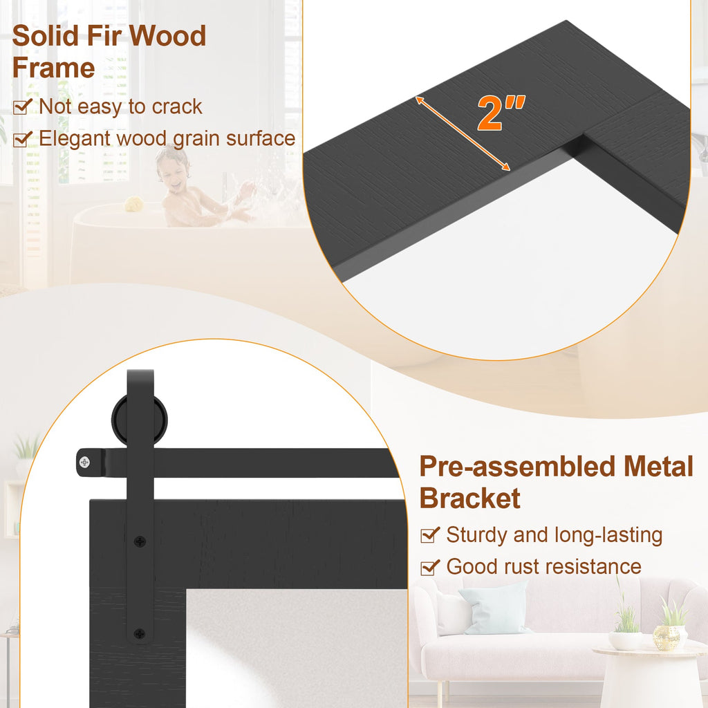 Rectangle Barn Door Style Wall Mounted Mirror with Solid Wood Frame