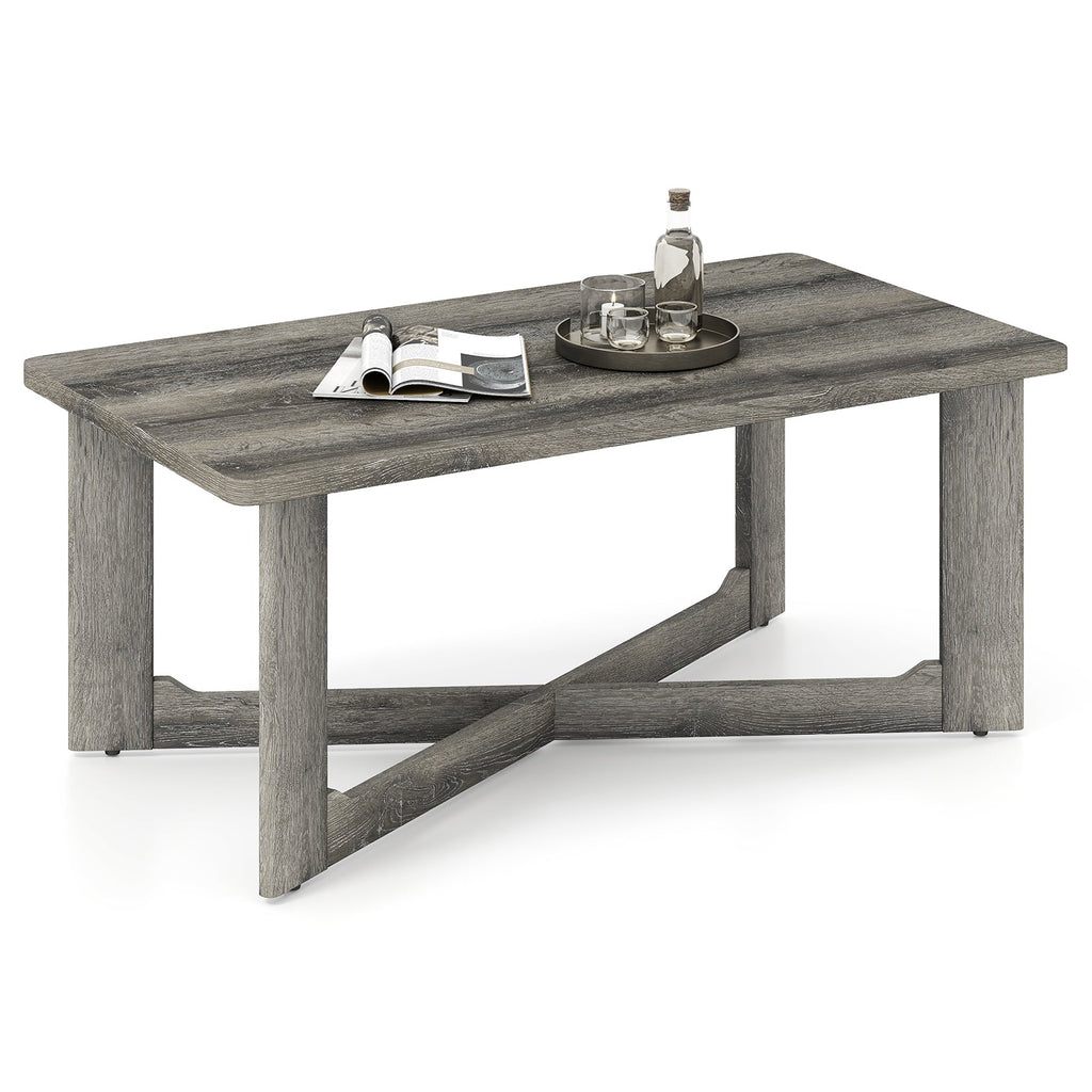 Rectangle Coffee Table Rubber Wood Base with X-Shaped Base-Gray