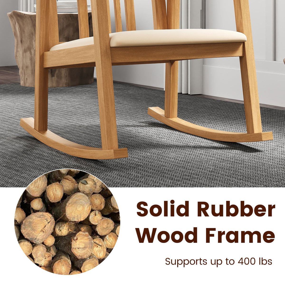 Rocking Chair with Slatted Back and Curved Armrests
