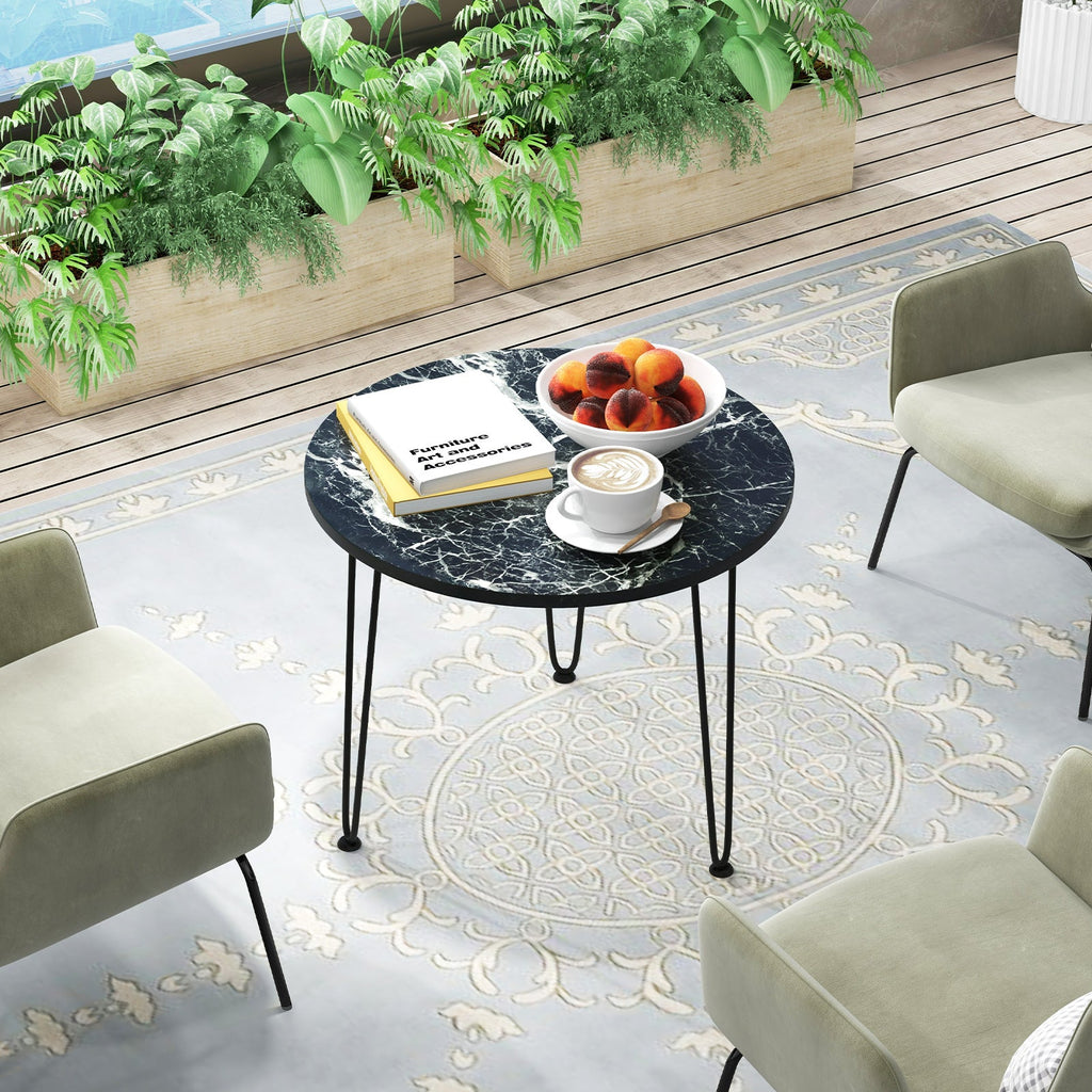 Round Coffee Table with Thickened Tabletop and Metal Tripod Legs