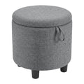 Round Storage Ottoman Linen Fabric Upholstered Footrest Stool
