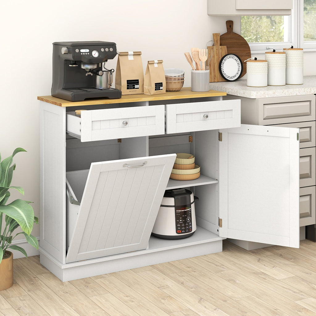 Kitchen Tilt Out Trash Cabinet with 2 Drawers and Adjustable Shelf