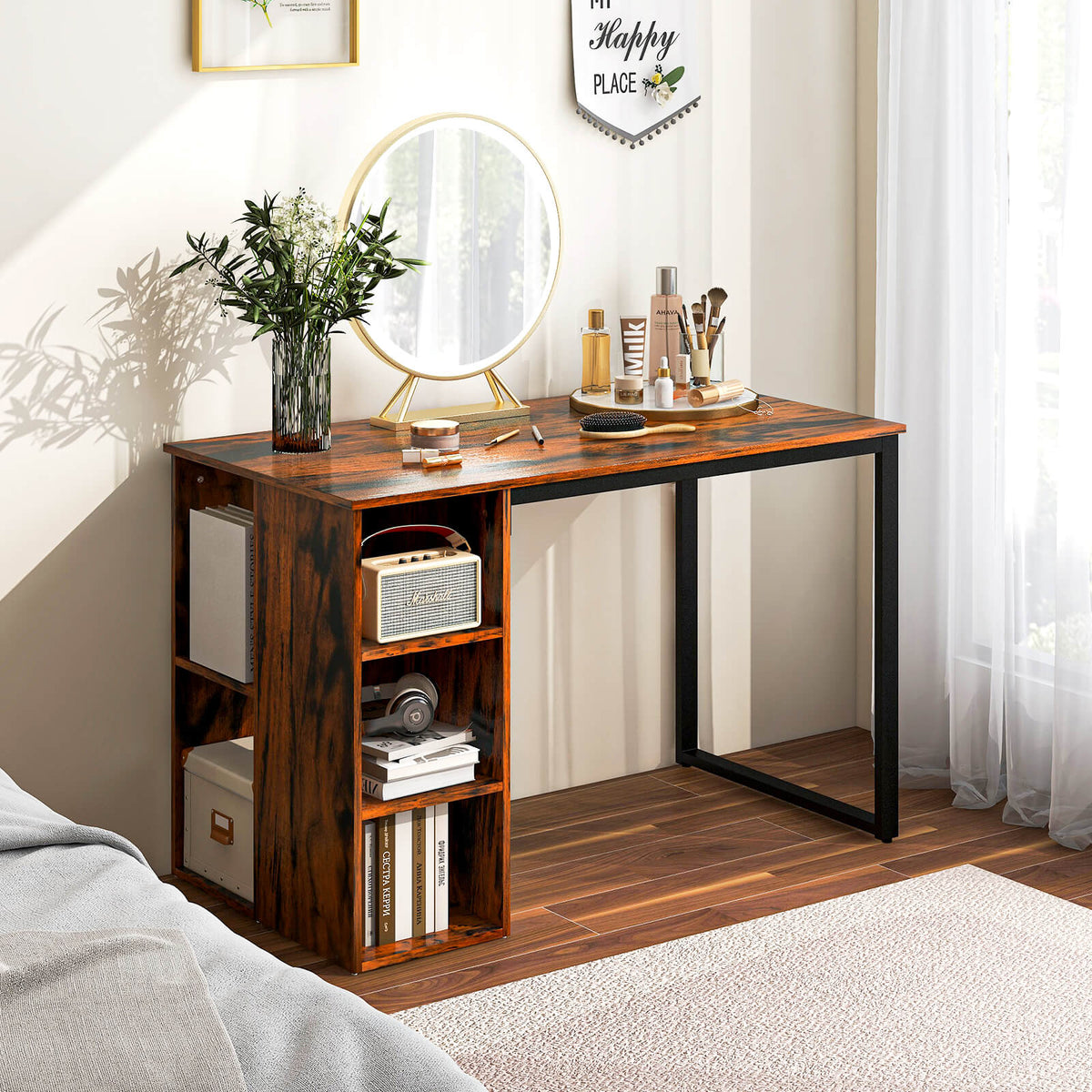 45 Inch Computer Desk with 5 Storage Compartments and Metal Frame