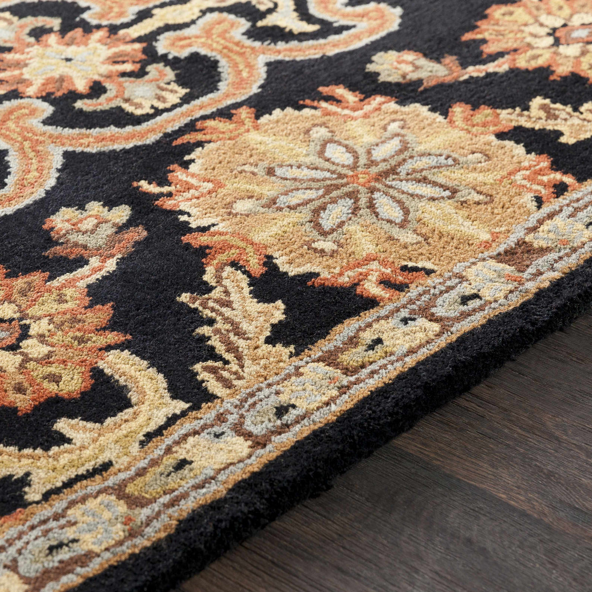 Salix Hand Tufted Black Wool Rug