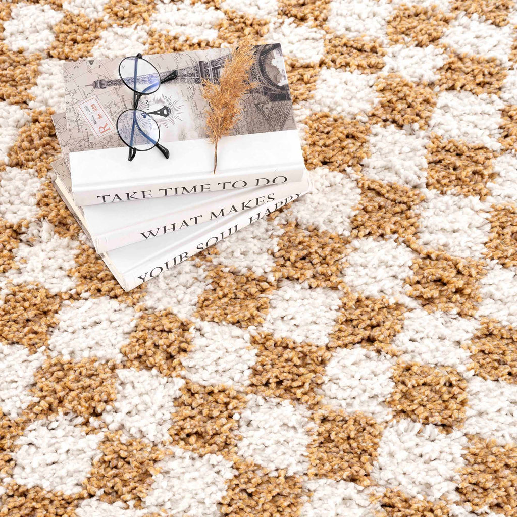 Kieu Mustard & Ivory Checkered Area Rug