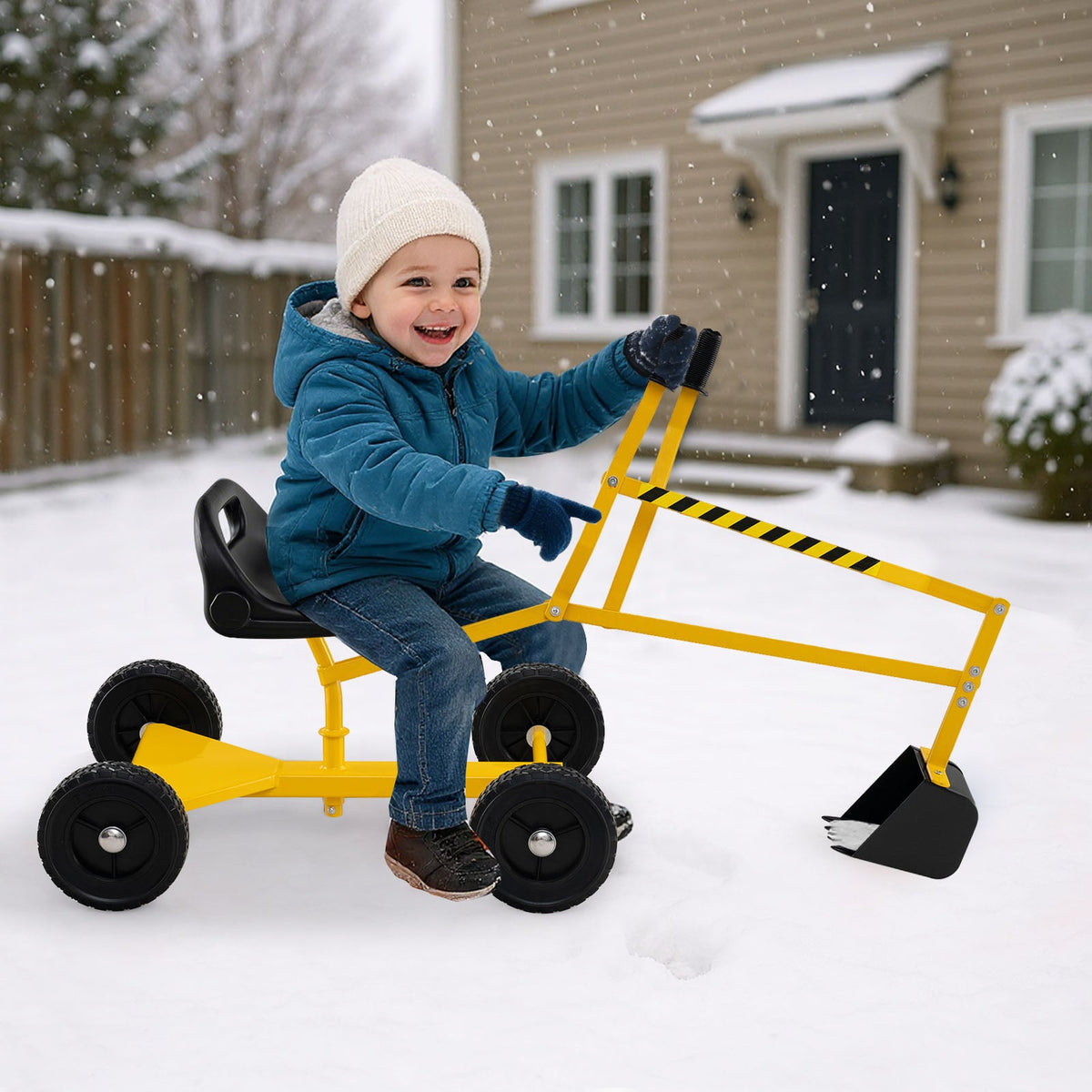 Sand Digger for Kids Sandbox Toy Digger with 2-Handed Controls and Flexible Shovel-Yellow