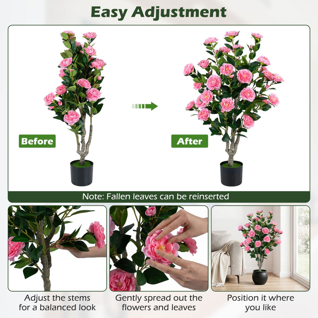 Artificial Camellia Tree 39.5" with Cement Pot - Set of 2