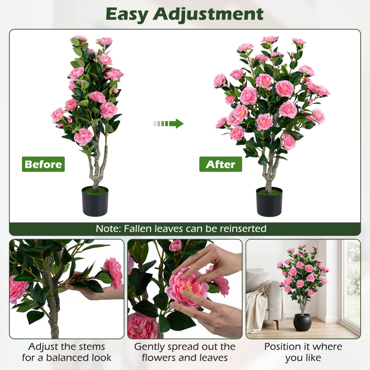 Artificial Camellia Tree 39.5" with Cement Pot - Set of 2