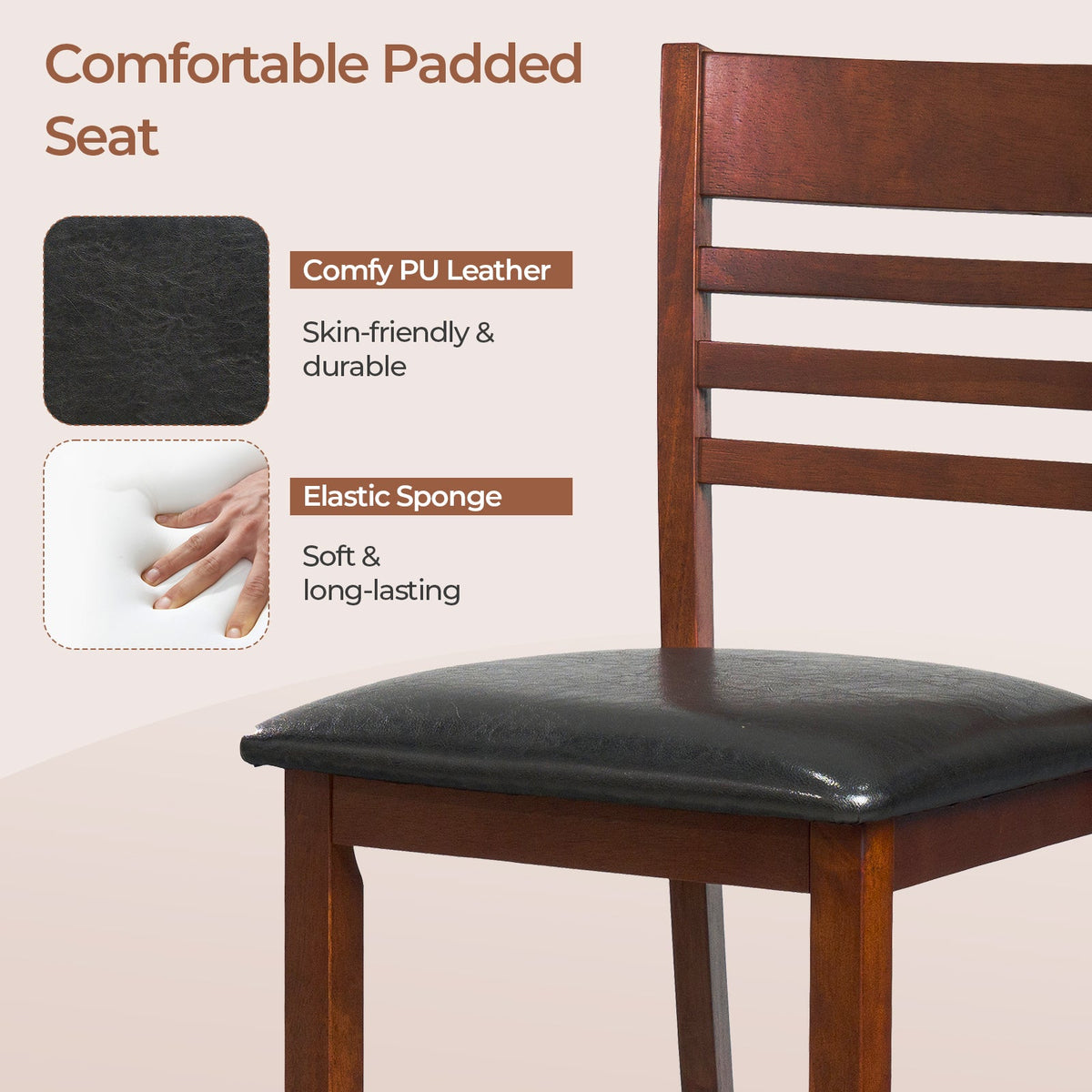 Set of 2 Counter Height Bar Chair Kitchen Island Stool with Backrest and Footrest-Walnut