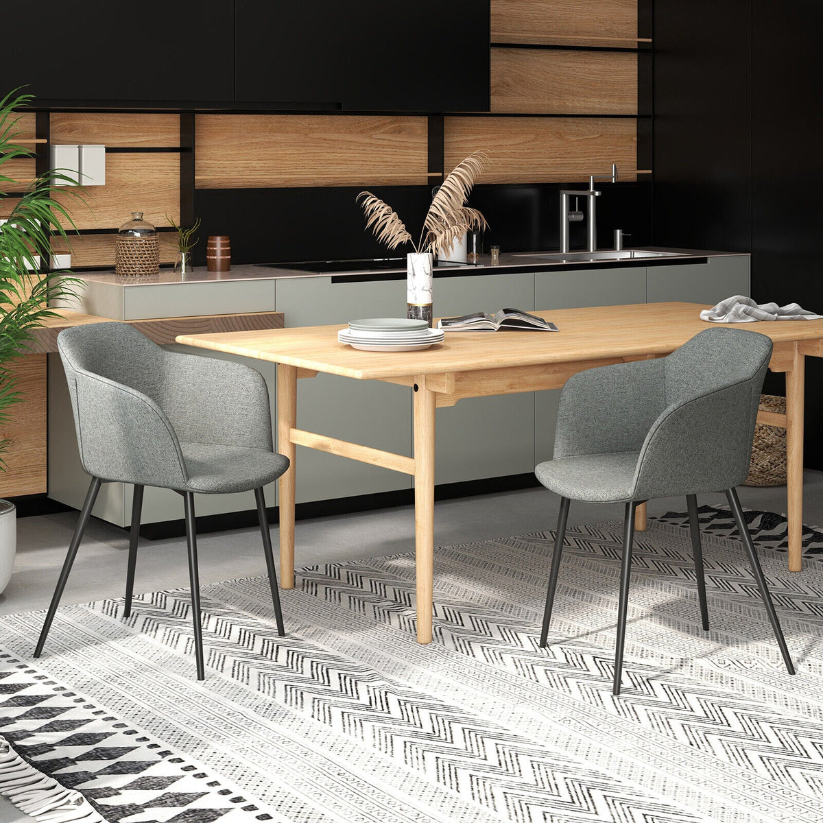 Set of 2 Upholstered Dining Chair with Ergonomic Backrest Design