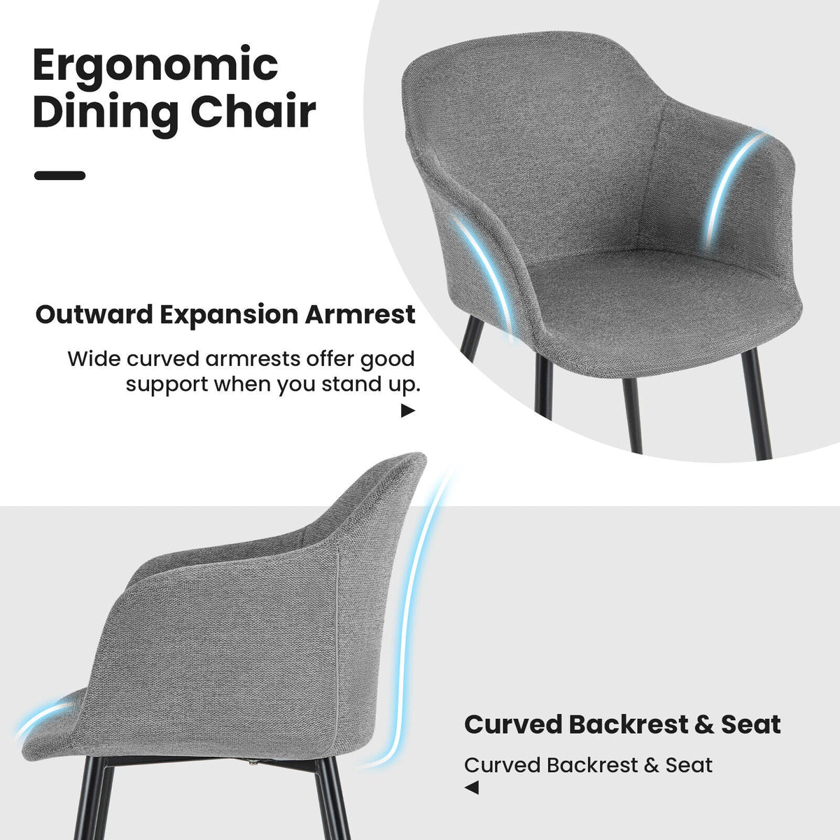 Set of 2 Upholstered Dining Chair with Ergonomic Backrest Design