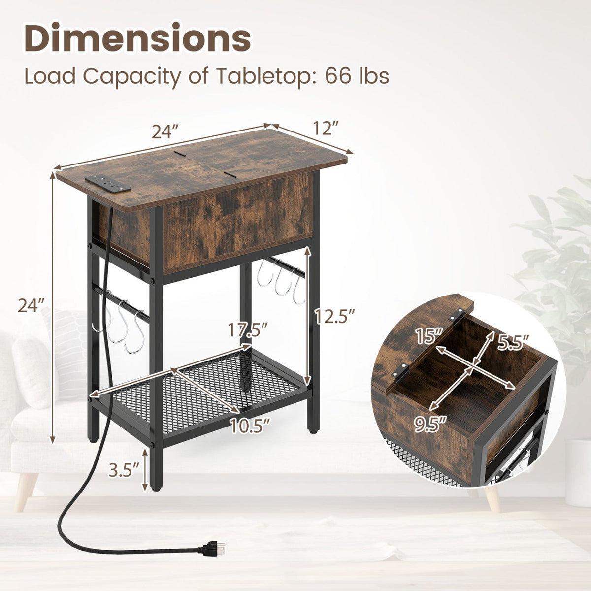 End Table Set with Charging Station & Hidden Compartment