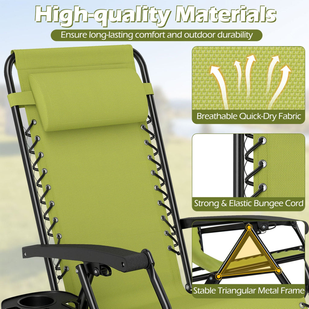 Zero Gravity Lounge Chairs Set of 2 with Cup Holders