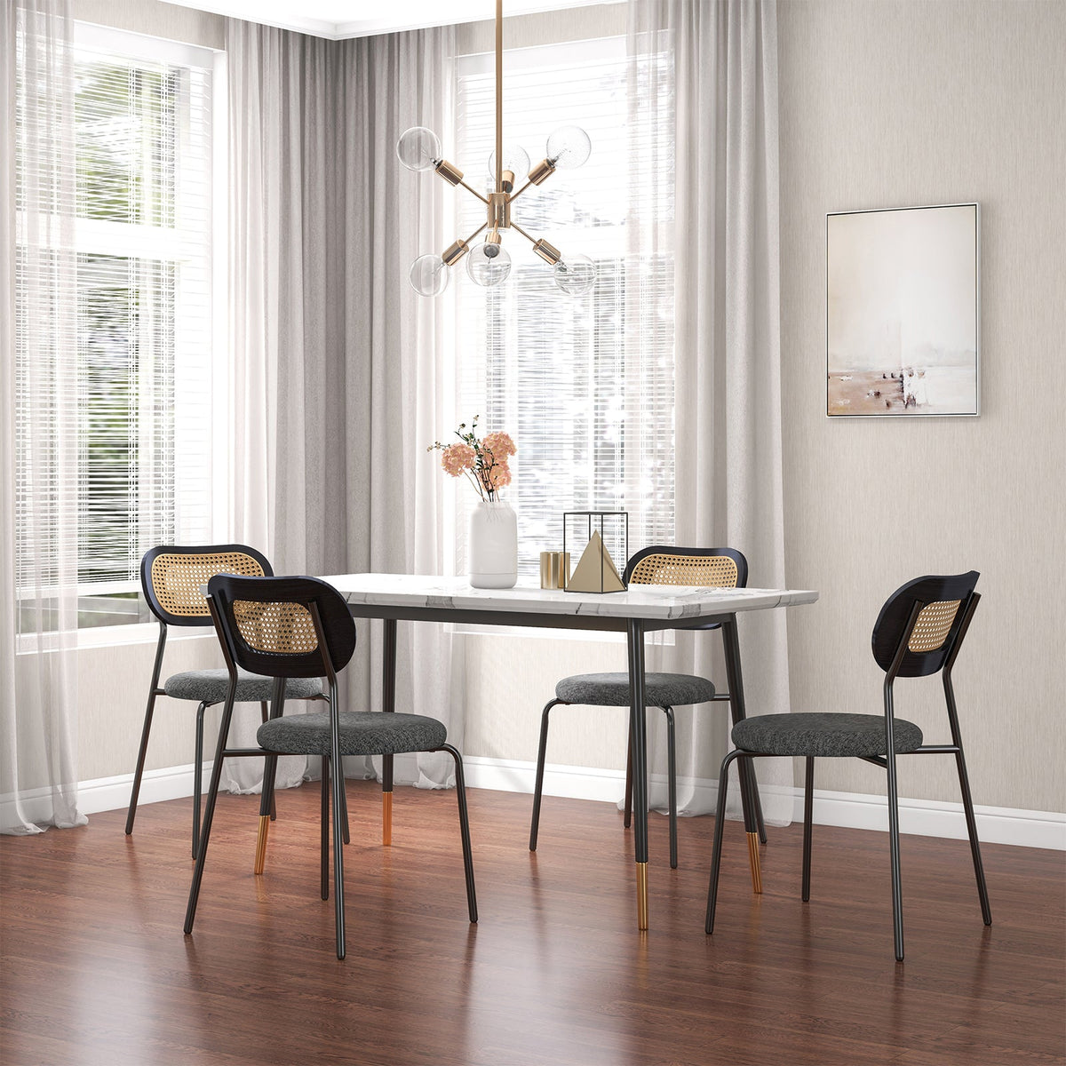 Set of 2 Rattan Dining Chair with Metal Legs