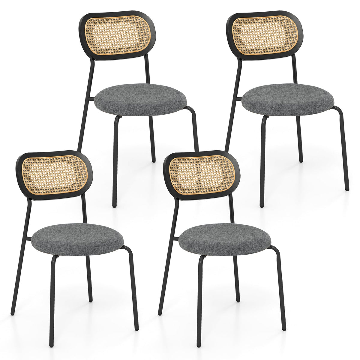 Set of 2 Rattan Dining Chair with Metal Legs