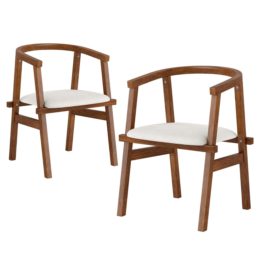 Set of 2 Solid Rubber Wood Dining Room Chairs with Wrap-around Armrest-Walnut