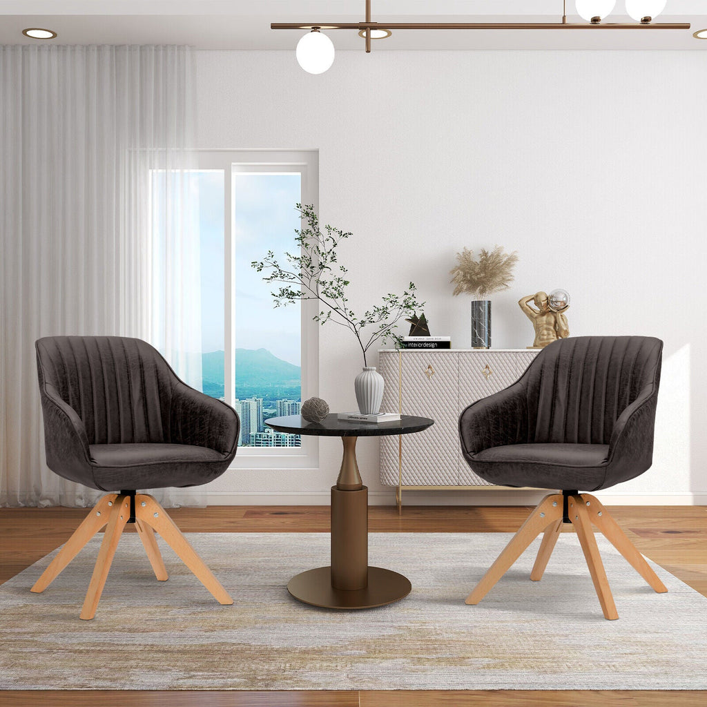 Modern Leathaire Set of 2 Swivel Accent Chair with Beech Wood Legs