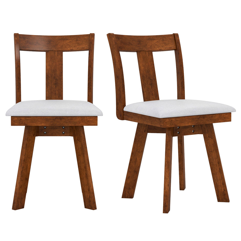 Set of 2 Swivel Dining Room Chairs with Rubber Wood Frame-Walnut