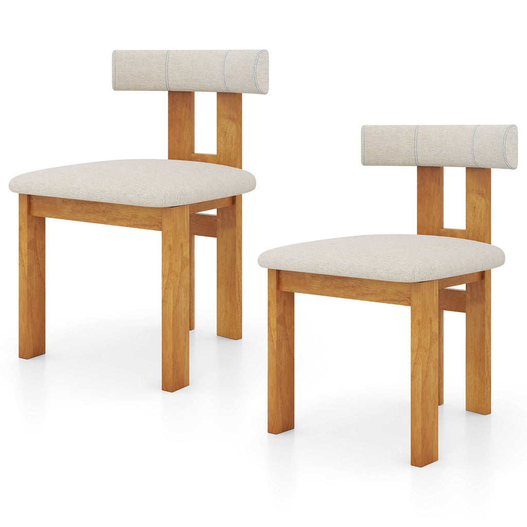 Dining Chair Set of 2 Upholstered Kitchen Chair with Padded Seat-Natural