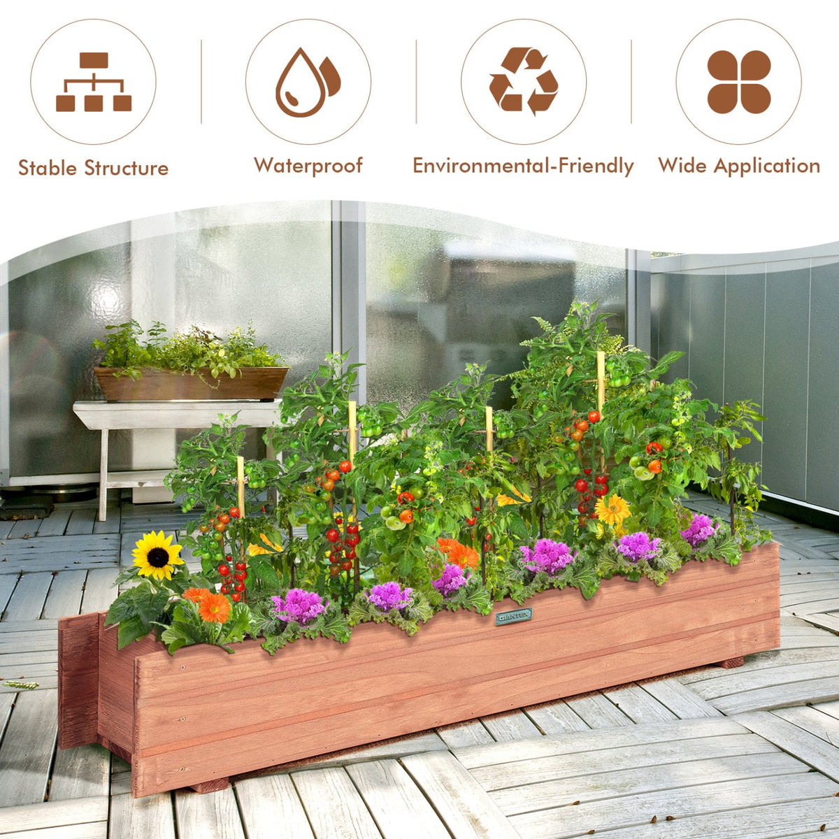 Wooden Raised Garden Bed Planter Box Set of 2 - Brown