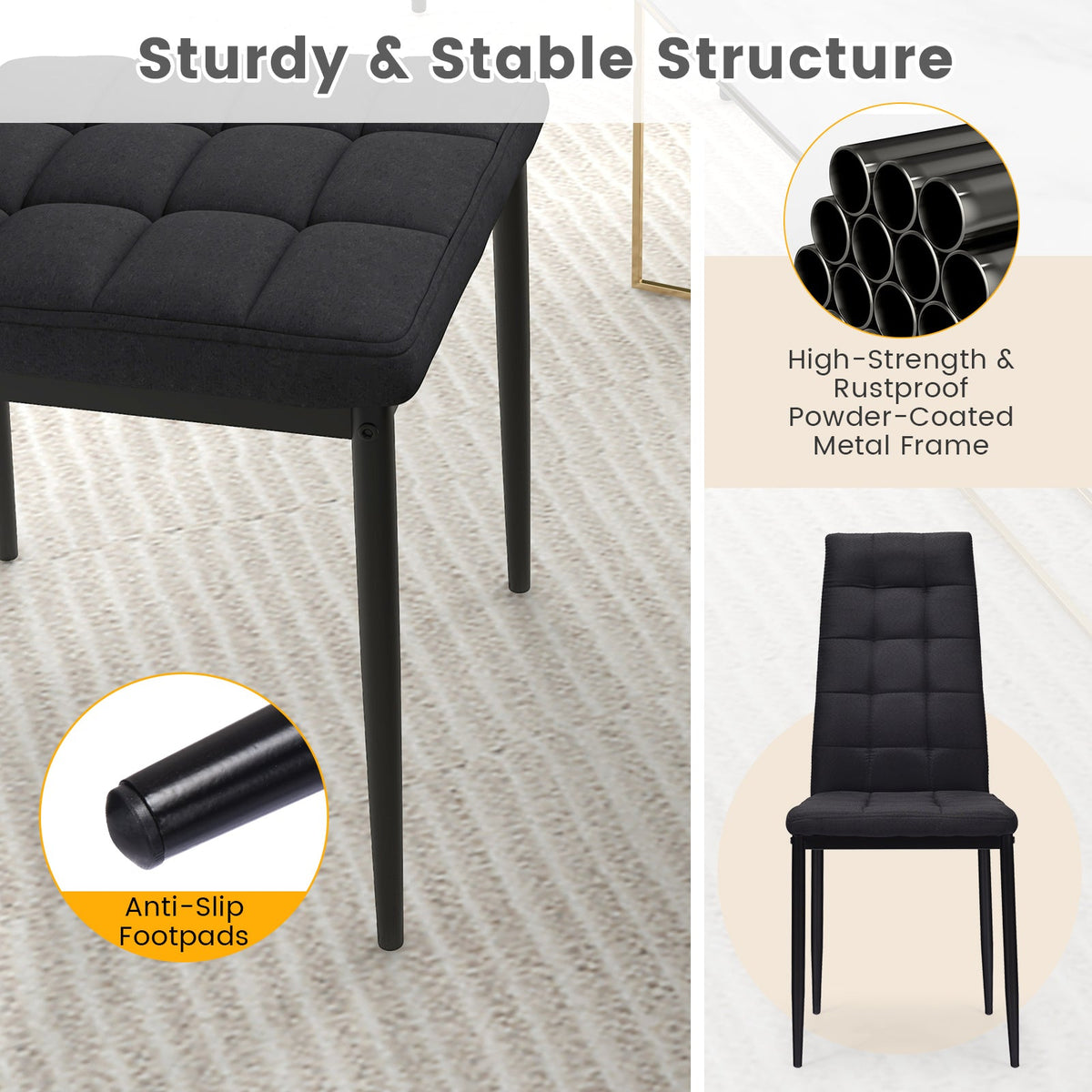 Set of 4 Fabric Dining Chairs Set with Upholstered Cushion and High Back