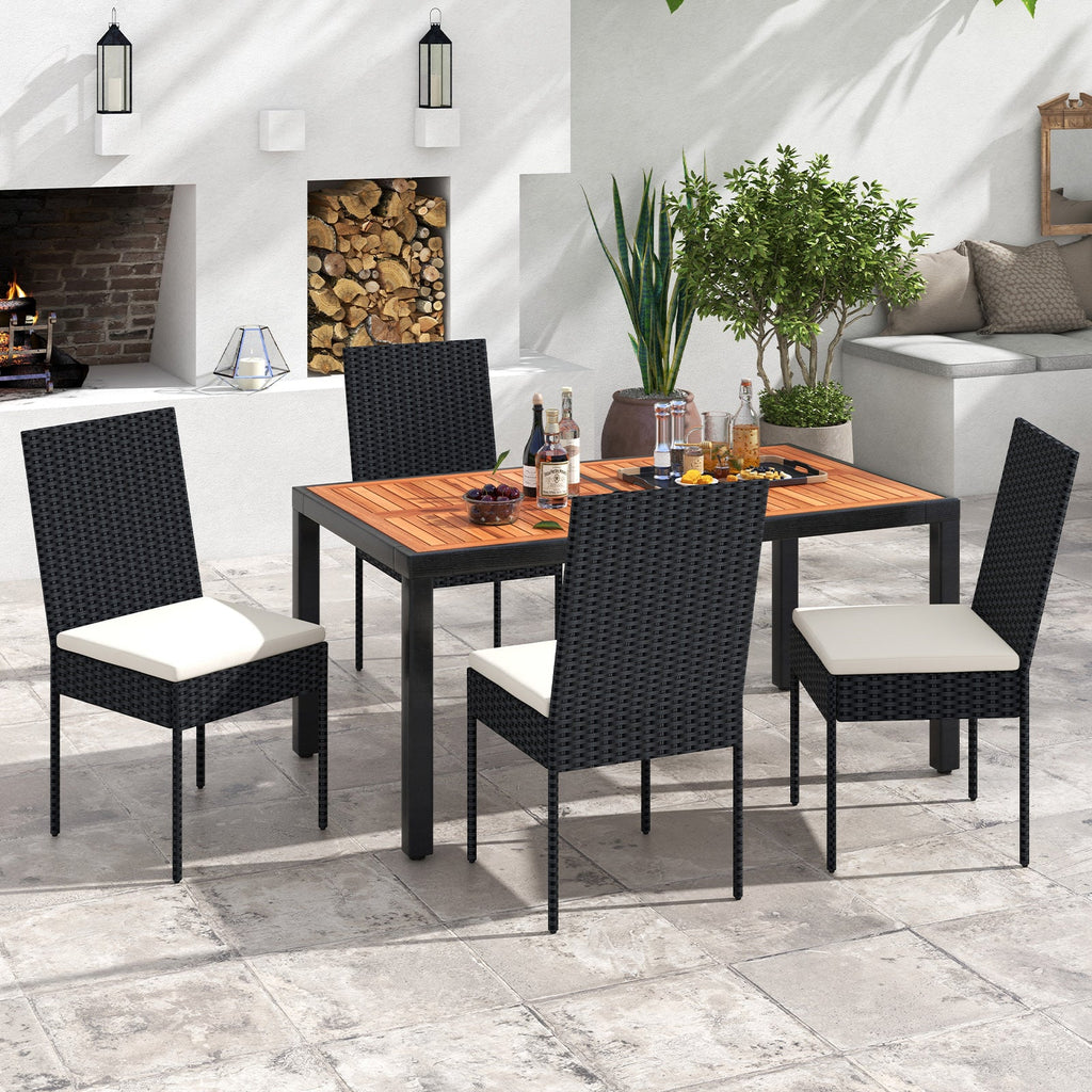 Set of 4 Patio Rattan Wicker Dining Chairs Set with Soft Cushions-Black