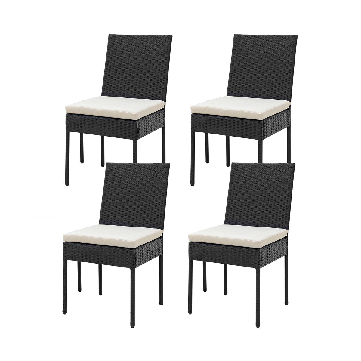 Set of 4 Patio Rattan Wicker Dining Chairs Set with Soft Cushions-Black