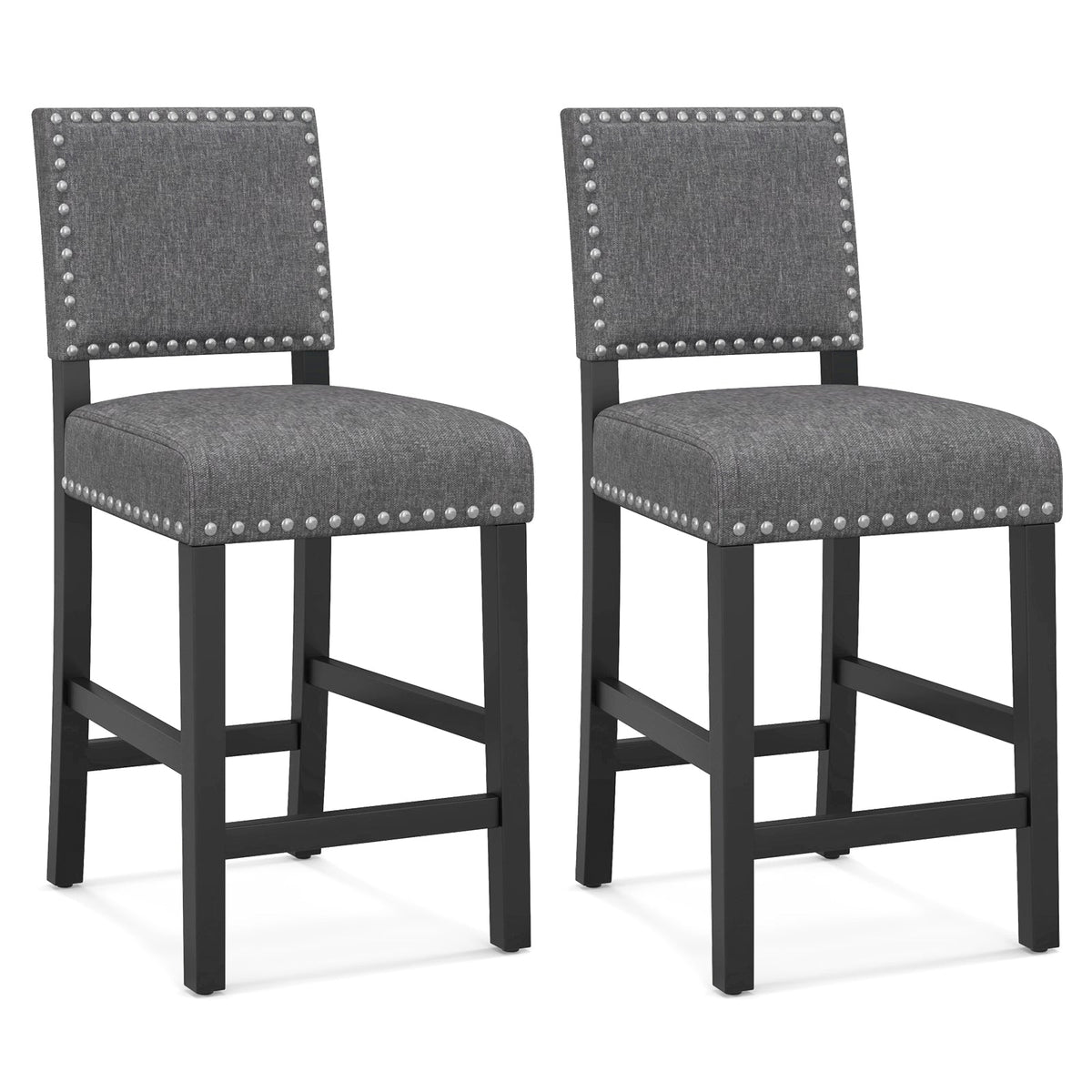38.5/43.5 Inch Set of 2 Counter Height Chairs with Solid Rubber Wood Frame