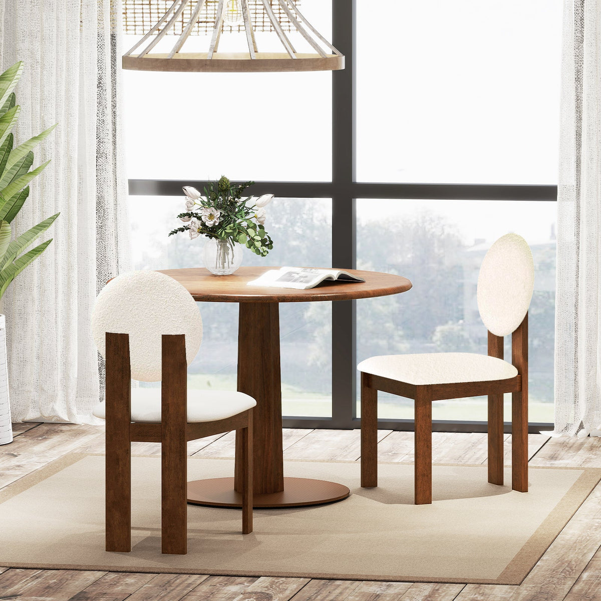 Sherpa Dining Chairs Set of 2 with Rubber Wood Legs for Living Room Restaurant-White