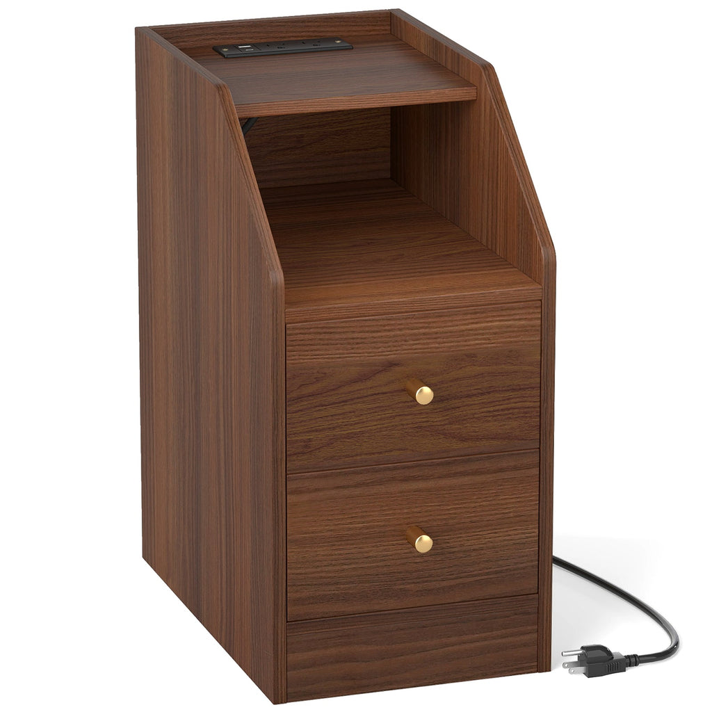 Side End Table with Charging Station Sofa Couch Table with Shelf Drawers