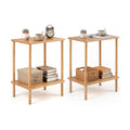 Side Table Set of 2 2-Tier Bamboo End Table with Storage Shelves Rectangular Tea Sofa Table-Natural
