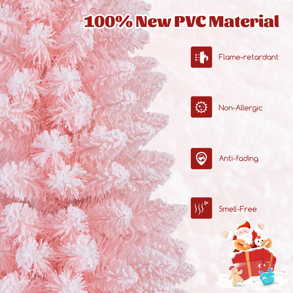 Snow Flocked 7 FT Artificial Pink Xmas Tree with 635 Branch Tips