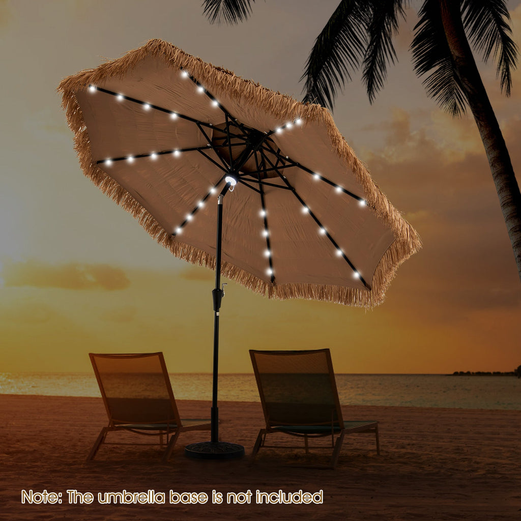 10 Feet Hawaiian Style Solar Lighted Thatched Tiki Patio Umbrella