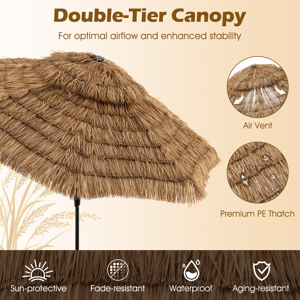 10 Feet Hawaiian Style Solar Lighted Thatched Tiki Patio Umbrella