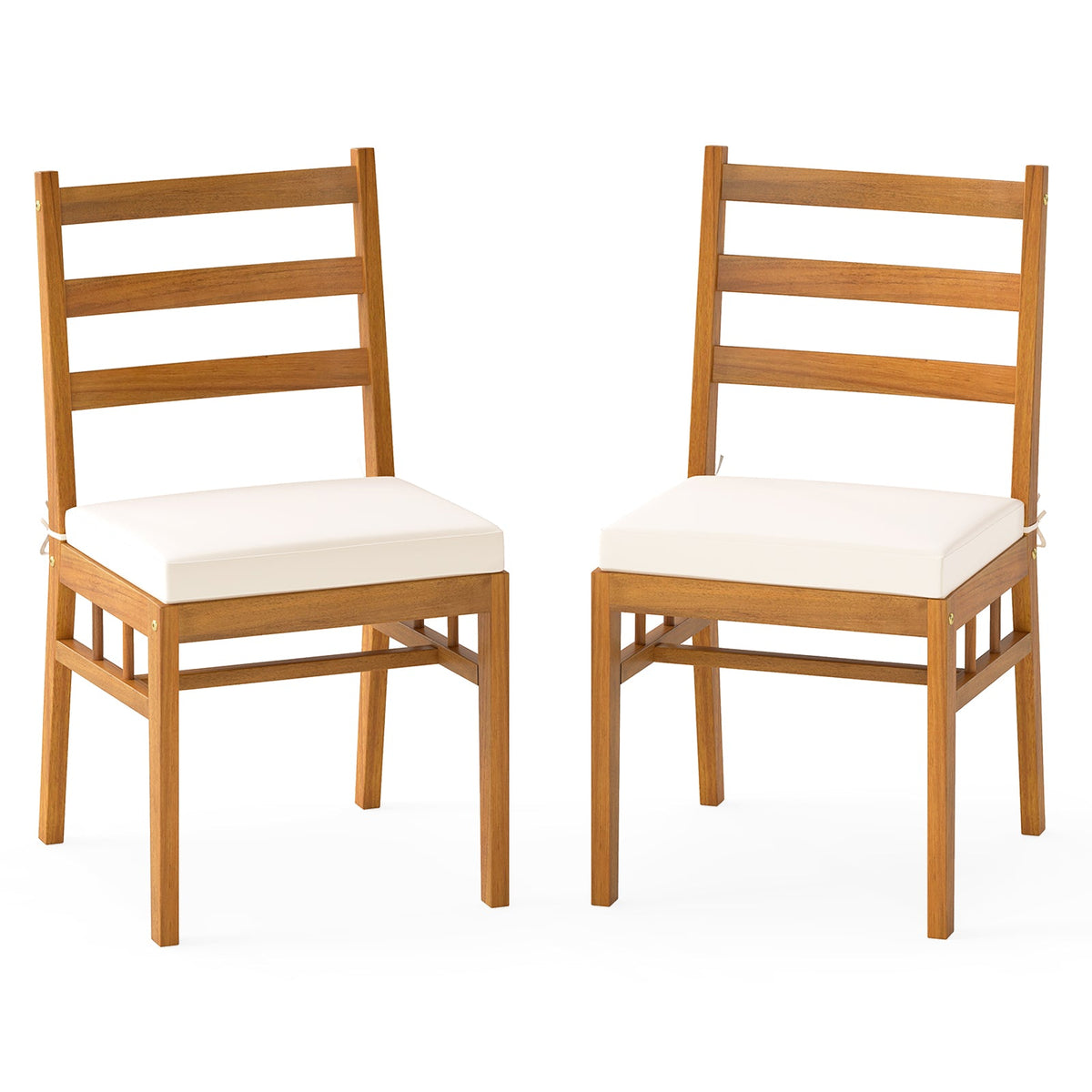 Solid Acacia Wood Patio Chair Set of 2 Armless Chair-White