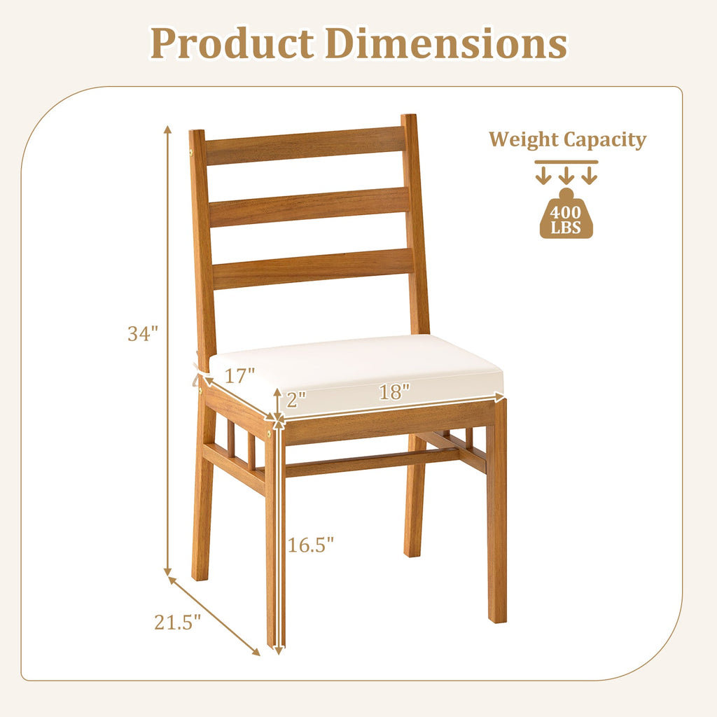 Solid Acacia Wood Patio Chair Set of 2 Armless Chair-White