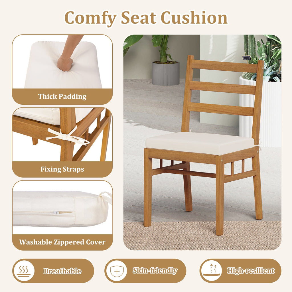 Solid Acacia Wood Patio Chair Set of 2 Armless Chair-White