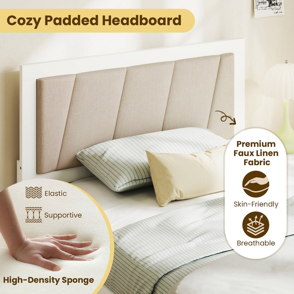 Solid Wood Structure Bed Frame with 2 Drawers Upholstered Headboard-Twin Size
