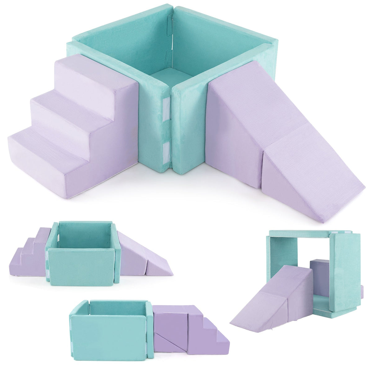 3-in-1 Suede Fabric Soft Play Set Foam Climbing Blocks for Toddlers-Purple