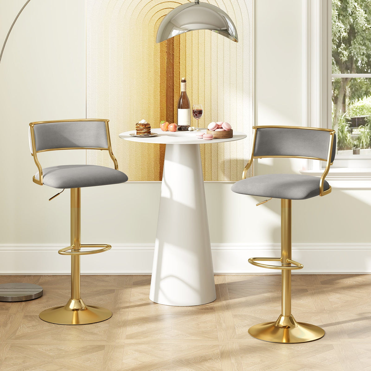 Swivel Bar Stool Set of 2 Dutch Velvet Height Adjustable Island Stools-Grey
