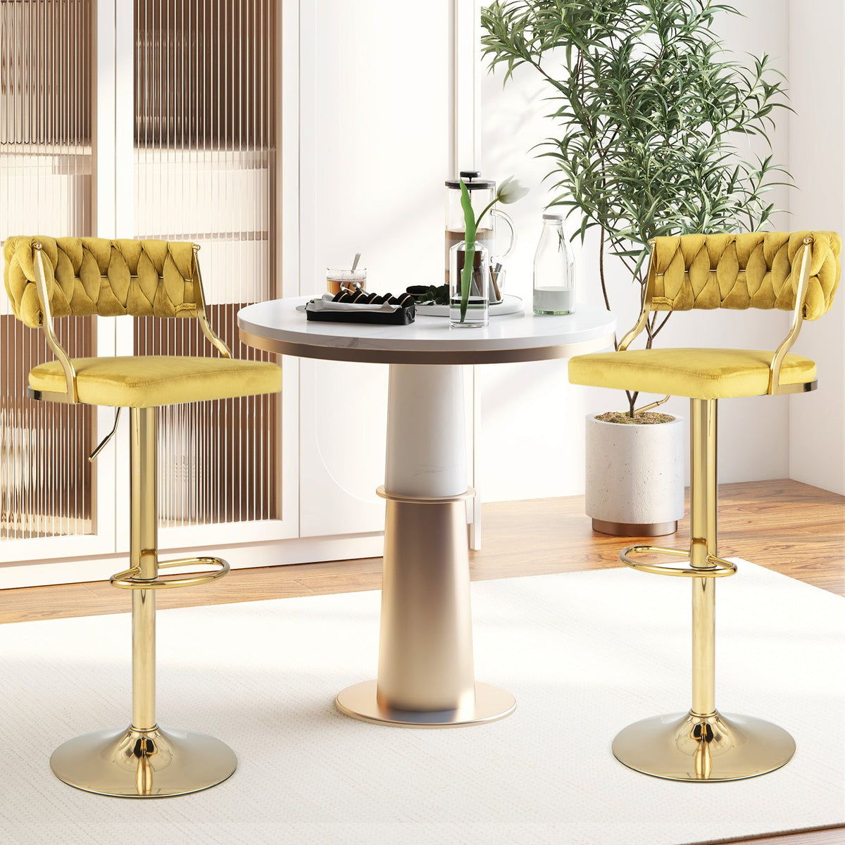 Swivel Barstool with Woven Back Set of 2 for Kitchen Island Cafe