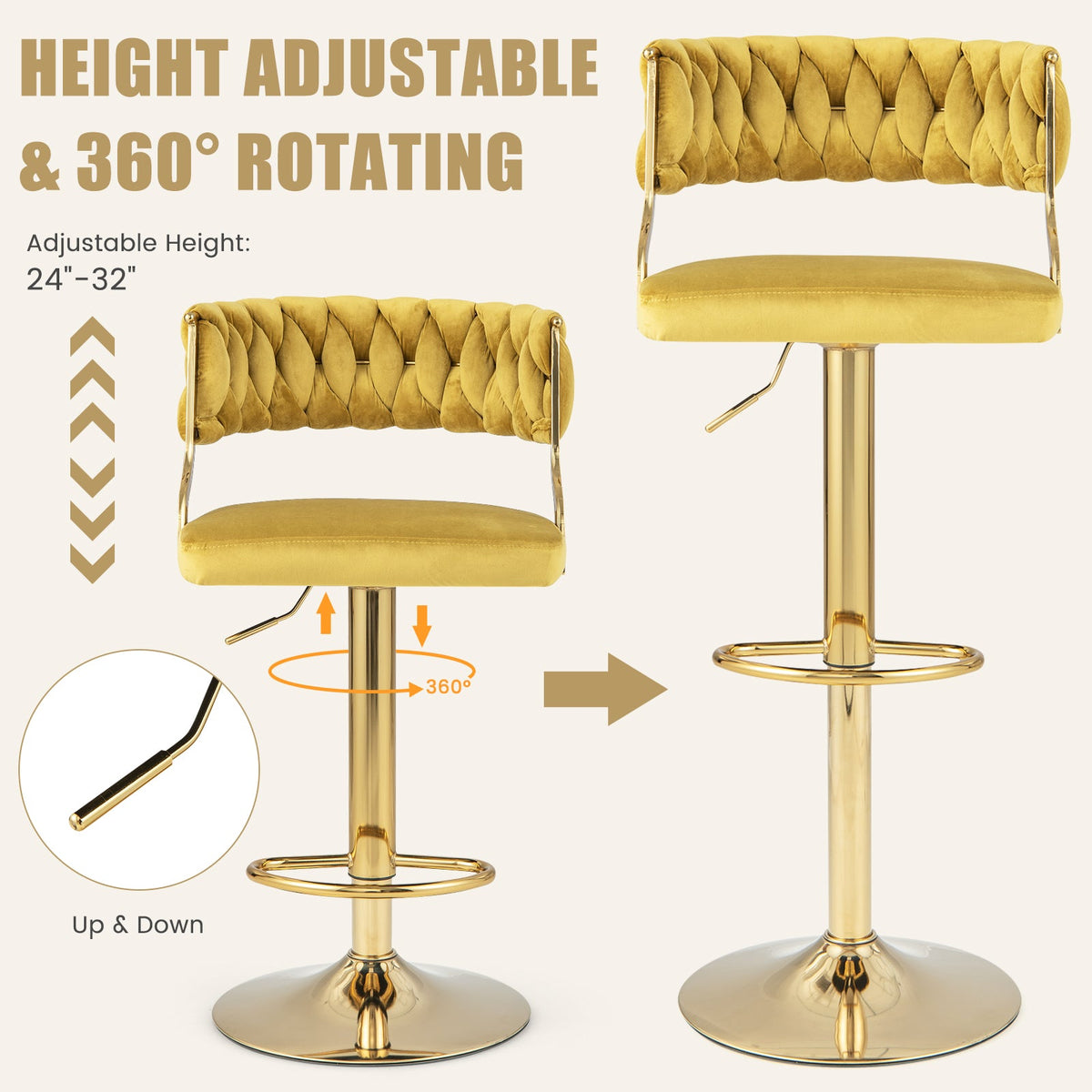 Swivel Barstool with Woven Back Set of 2 for Kitchen Island Cafe